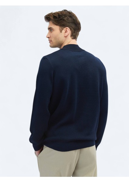 Indigo Yarım Balıkçı Yaka Desenli Yün Karışımlı Triko Kazak indirimleri