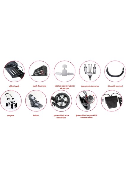 Mywam Mouse Engelli Çocuk Puseti | Tilt Özellikli, Şok Emicili Tekerlekler, Ayarlanabilir Oturma Sistemli, Full Destekli Puseti