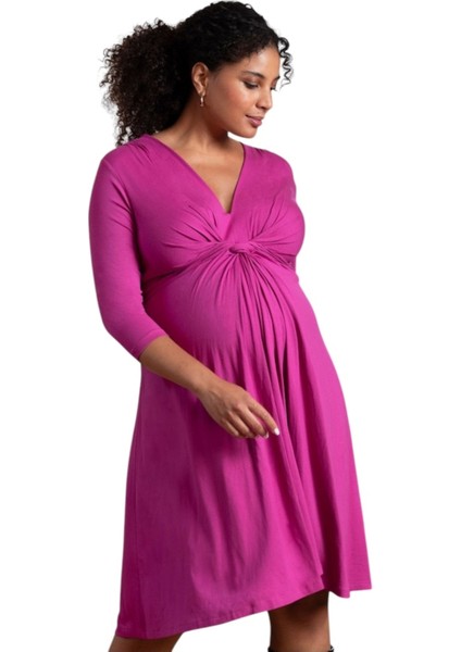 Kadın Göğüs Altında Düğüm Model Truvakar Kol Spor Şık Viskon Büyük Beden Curve Hamile Elbisesi