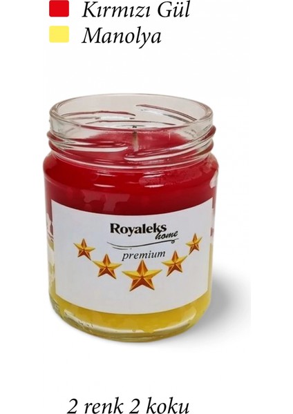 Premium Seri 2 Renk 2 Koku Sarı Kırmızı Beş Yıldız Kavanoz Mum 210 cc -
