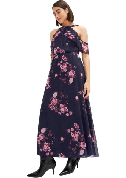 Kadın Tül Detaylı Omzu Açık Şık Rahat Kalıp Büyük Beden Curve Abiye Elbise fiyatları