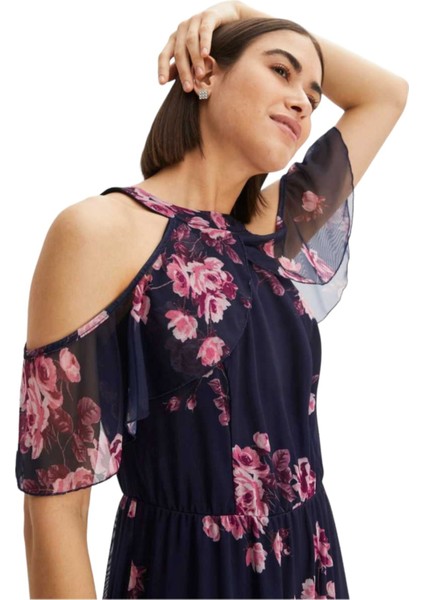 Kadın Tül Detaylı Omzu Açık Şık Rahat Kalıp Büyük Beden Curve Abiye Elbise modelleri