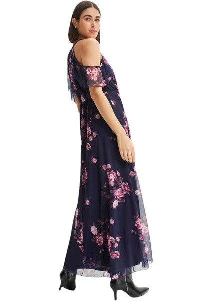 Kadın Tül Detaylı Omzu Açık Şık Rahat Kalıp Büyük Beden Curve Abiye Elbise fırsatları