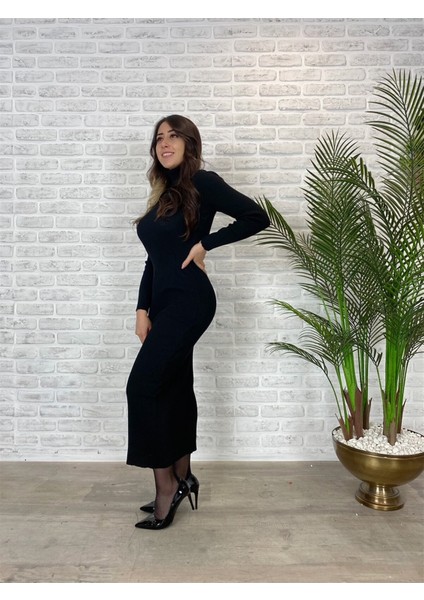Kadın Triko Boğazlı Uzun Siyah Elbise fiyatları