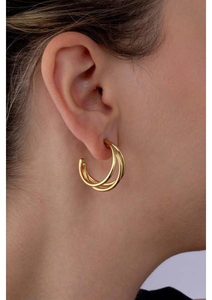 Üçlü Yarım Tur Halka Altın Kaplama Çelik Kadın Küpe