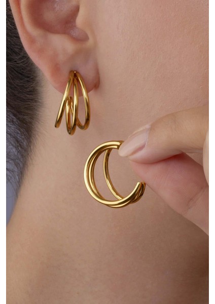 Üçlü Yarım Tur Halka Altın Kaplama Çelik Kadın Küpe fiyatları