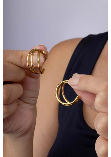 Üçlü Yarım Tur Halka Altın Kaplama Çelik Kadın Küpe modelleri