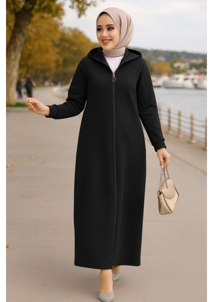 Kapşonlu Siyah Tesettür Kap 72231S