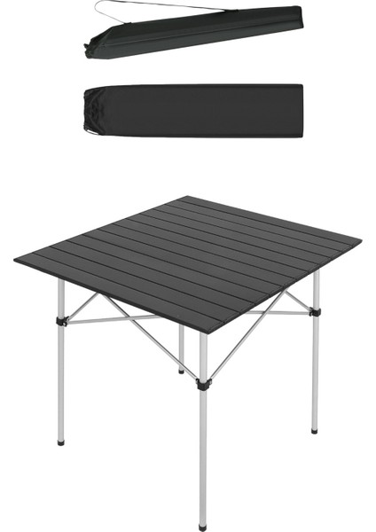 Alüminyum Katlanabilir Kamp ve Piknik Masası - Omuz Askılı Taşıma Çantasıyla Xl - Siyah