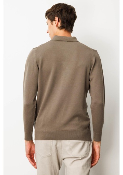 Erkek Polo Yaka Önü Baklavalı Triko Kazak Vizon modelleri