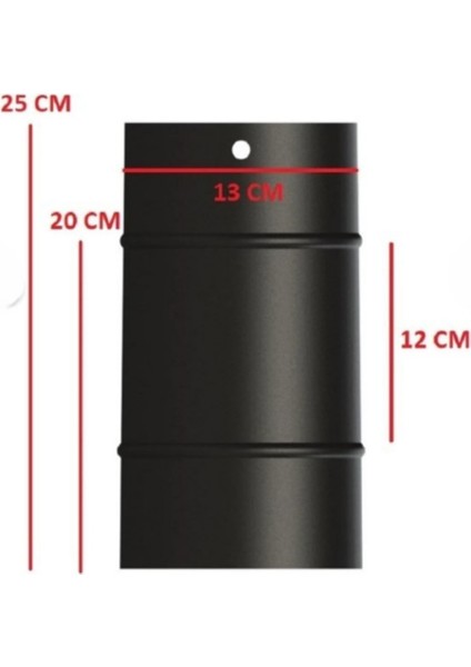 Soba Mat Siyah Emaye Soba Borusu-Boy: 25/20/12 Cm-Çap: 13 cm