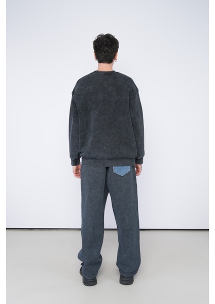 Oversize Sweatshirt Siyah | Kontrast Mavi Cepli fırsatları