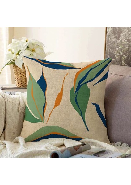 Abstract Garden Soyut Yaprak Desenli Dekoratif Kırlent Kılıfı 50X50 cm Polyester Raşel Kumaş