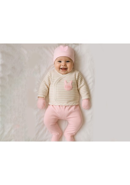 Tavşan Nakışlı 5li Kız Hastane Çıkışı Zıbın Set