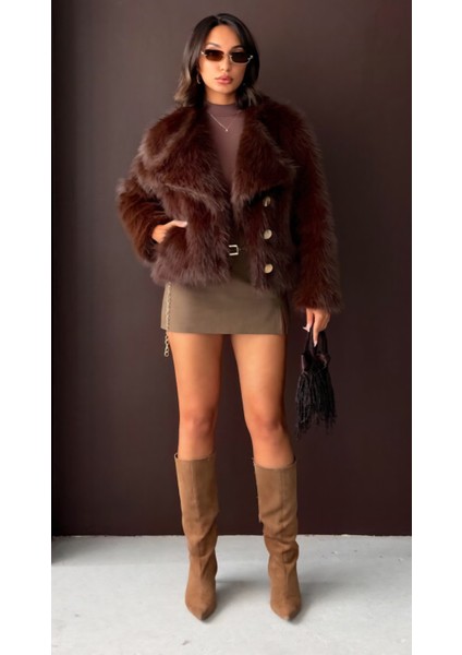 Düğme Detaylı Uzun Kollu Suni Kürk Ceket fırsatları