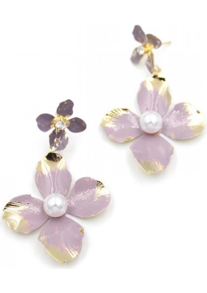 Metal Çiçek Küpe - Pembe