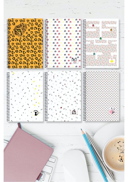 A5 Spiralli Defter 6'lı Set 96 Sayfa (3 Çizgili 3 Kareli) Karton Kapak Ikonik Seri