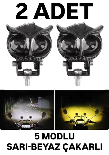 Motosiklet Sis Farı 5 Modlu Çakarlı-Çakarsız Kullanım Sarı-Beyaz 20.000LM