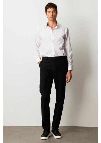 Erkek Beli Lastikli Yan Cepli Koton Pantolon Siyah modelleri