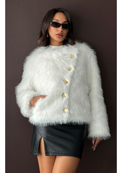 Düğme Detaylı Uzun Kollu Suni Kürk Ceket fiyatları