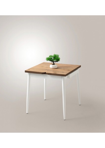 Yanlardan Açılır Büyüyen Yemek Masası Meşe-Beyaz 75X80CM Sadece Masa Fiyatıdır