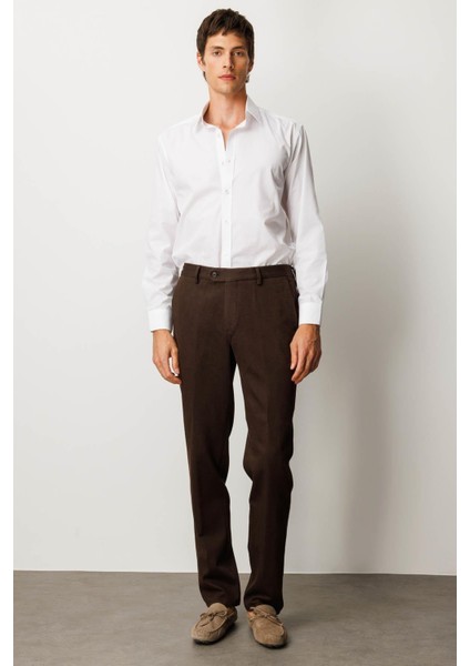 Erkek Beli Lastikli Yan Cepli Koton Pantolon Kahve