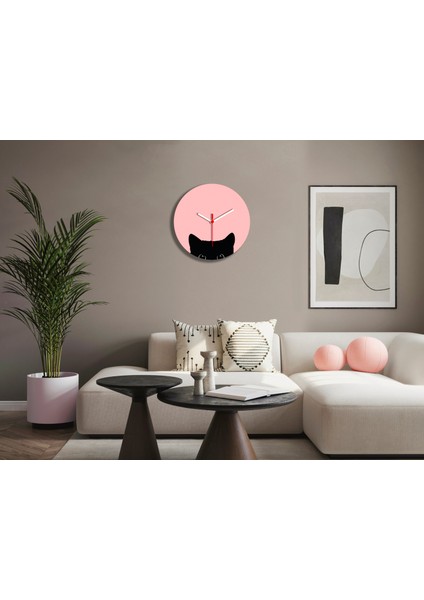 Pinkcat Duvar Saati - Pembe ve Siyah - Sessiz Mekanizma - Pembe-Kedi Duvar Saati modelleri