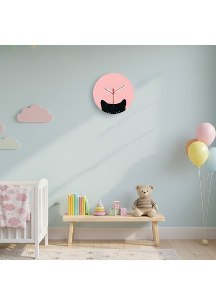 Pinkcat Duvar Saati - Pembe ve Siyah - Sessiz Mekanizma - Pembe-Kedi Duvar Saati fırsatları