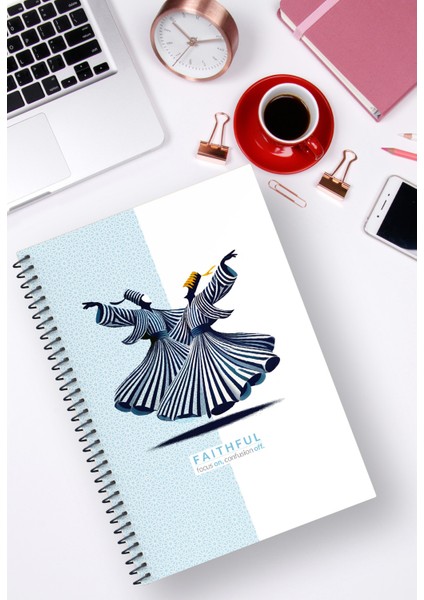 A5 Karton Kapak Spiralli Kareli Defter/ 96 Sayfa/tematik Seri 1 “sûkunet” Faithful