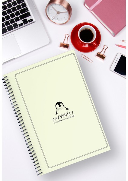 A5 Spiralli Kareli 96 Sayfa Kalın Karton Kapak Okul Defteri Pastel Seri Carefully