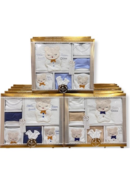 Ayıcık Nakışlı 10LU Erkek Hastane Çıkışı Zıbın Set