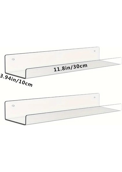 2 Adet Pleksi Hayalet Raf - 30X10 cm Banyo Mutfak Düzenleyici Kendinden Yapışkanlı Raf
