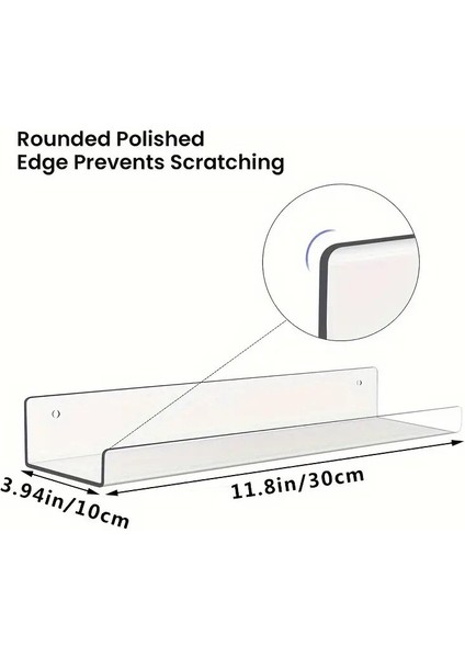 2 Adet Pleksi Hayalet Raf - 30X10 cm Banyo Mutfak Düzenleyici Kendinden Yapışkanlı Raf