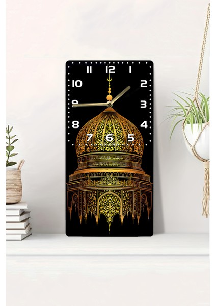 Ahşap Tablo Saat – Altın Kubbe Desenli, Sessiz Mekanizma, 30X60 Cm, Uv Baskılı – USD171