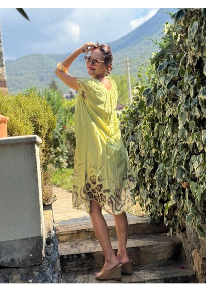 NC50848 Italyan Pamuk Keten Astarlı Elbise Fıstık fiyatları