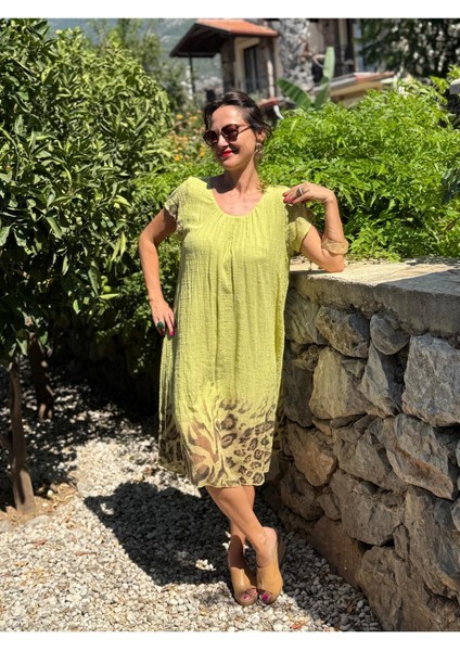 NC50848 Italyan Pamuk Keten Astarlı Elbise Fıstık modelleri