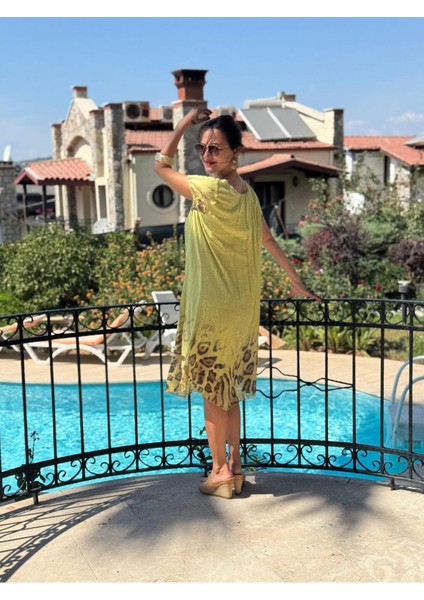 NC50848 Italyan Pamuk Keten Astarlı Elbise Fıstık indirimleri