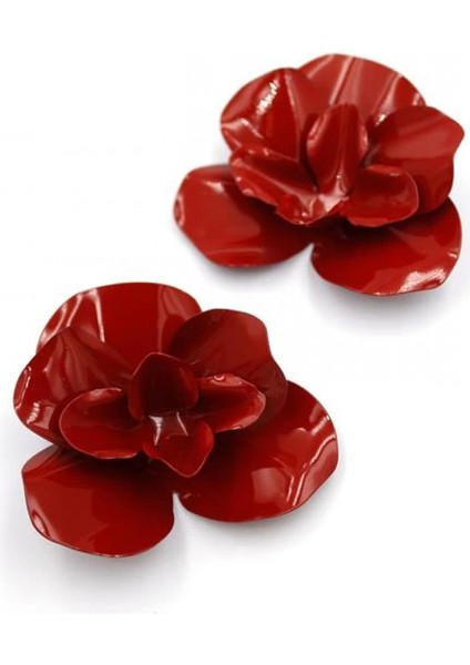 Metal Çiçek Küpe - Kırmızı