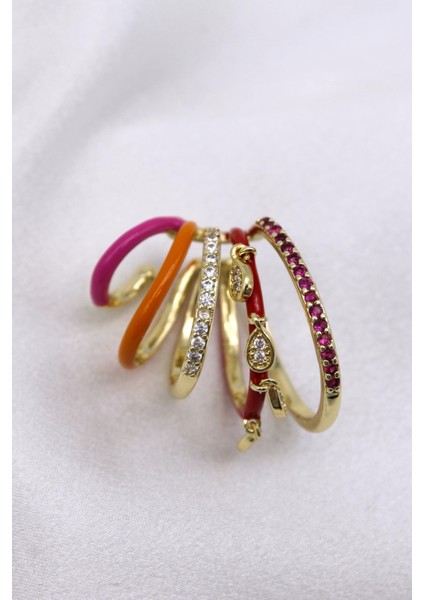 Vıp Çelik Zirkon Taş Işlemeli Renkli Mineli Kıkırdak Küpe