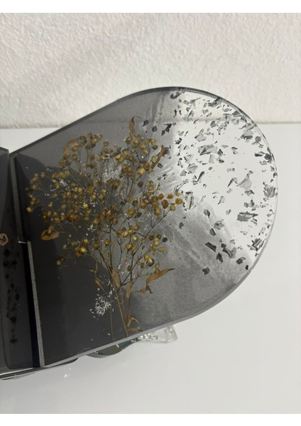 Siyah Renk Çiçekli ve Yazı Motifli Epoksi Reçine Rahle (Özel Tasarım - Tek Üretim) - 37X19 cm fiyatları