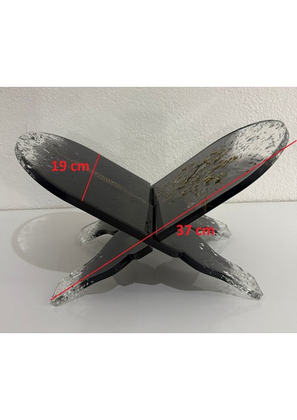 Siyah Renk Çiçekli ve Yazı Motifli Epoksi Reçine Rahle (Özel Tasarım - Tek Üretim) - 37X19 cm
