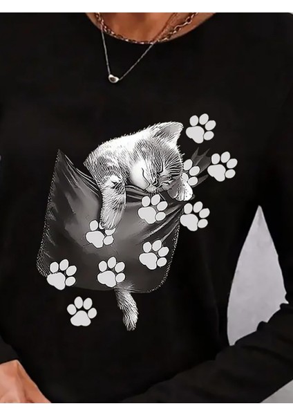 Kadın Uzun Kollu Bisiklet Yaka Desenli Viskon Bluz