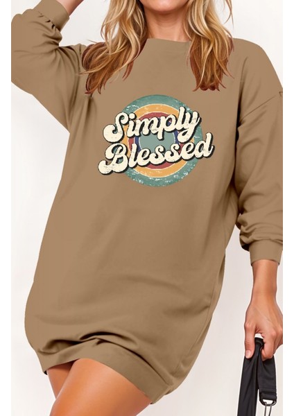 Kadın Uzun Kollu Bisiklet Yaka Yazılı Viskon Iki Iplik Elbise