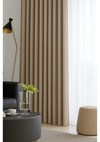 Bej Blackout, Işık Geçirmez, Karartma Perde, Pilesiz, Lüks, Tek Kanat, Güneşlik