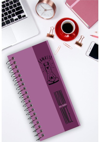 Uzun Ince Dar Çizgisiz Not Defteri No:5 Na'maste / Kalın Karton Kapak Spiralli 21X10 Cm.