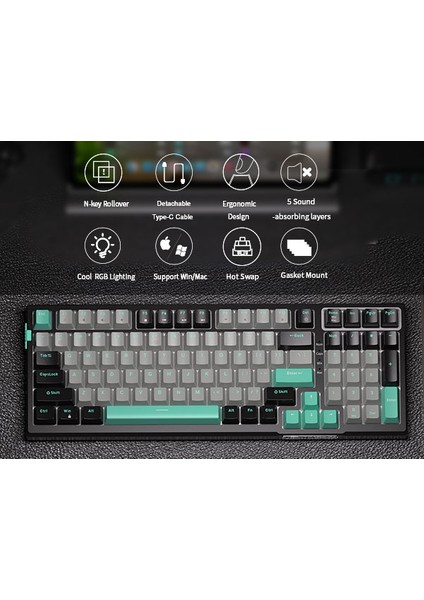 SKY98 99 Tuş Gasket Rgb Hot-Swap Kablolu Siyah-Gri Gaming Klavye fırsatları
