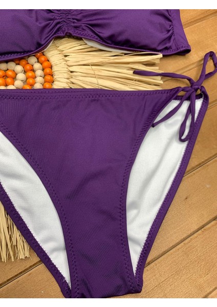 Kadın Likralı Esnek Boyundan Bağlamalı Ipli Straplez Şık Kaliteli Büzgü Ayarlı Bikini Takım fiyatları
