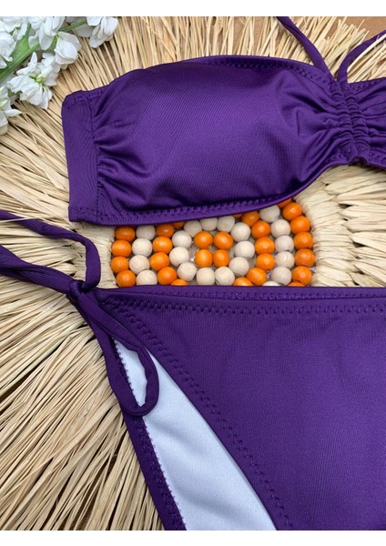 Kadın Likralı Esnek Boyundan Bağlamalı Ipli Straplez Şık Kaliteli Büzgü Ayarlı Bikini Takım modelleri
