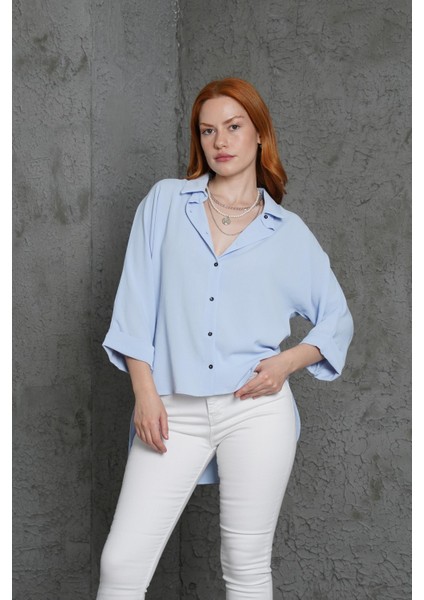 Kol Katlama Detaylı Bebe Mavi Gömlek modelleri