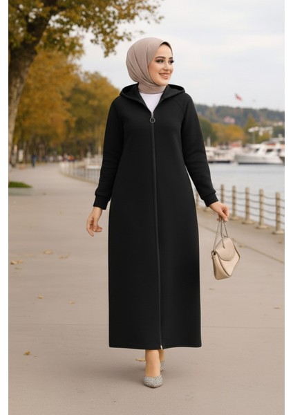 Kapşonlu Siyah Tesettür Kap 72231S